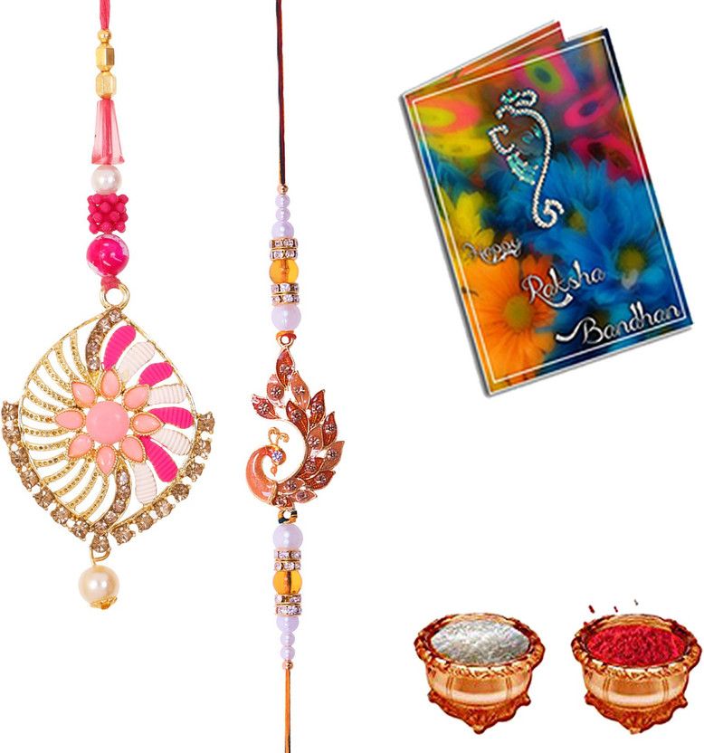 Lumba, Chawal Roli Pack, Rakhi, Greeting Card Set  (1 Lumba, 1 Rakhi, 1 Chawal Roli Pack, 1 Greeting Card)