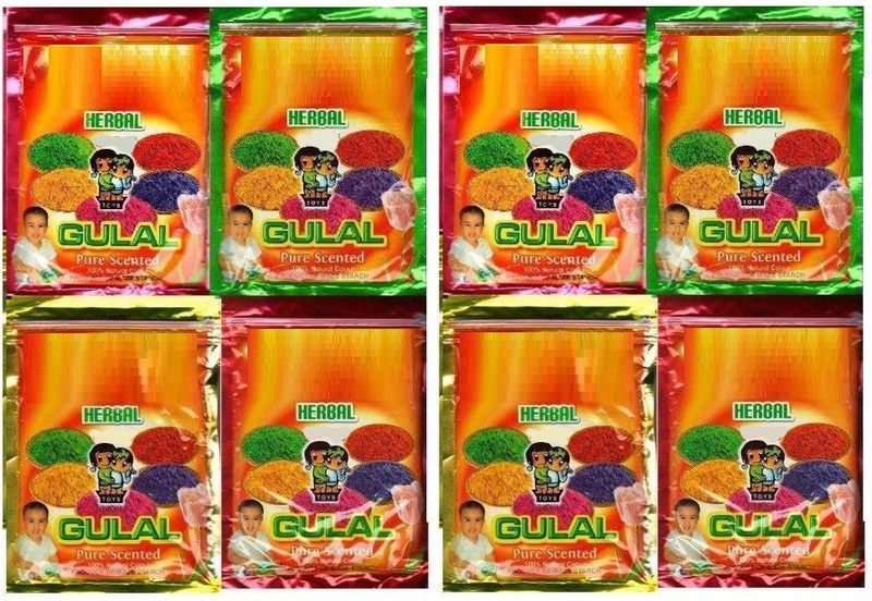 Quinergys ® HG-258-Tesu Herbal Holi Powder Holi Color Powder Pack of 8  (Red, Blue, Green, Purple, 105 g)