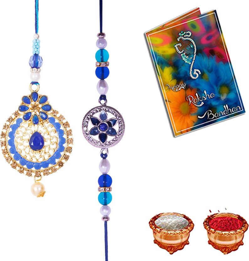 Lumba, Chawal Roli Pack, Greeting Card, Rakhi Set  ((Lumba Rakhi Set, 2 Printed Coffee Mug, Rakshabandhan Card, Roli Chawal))