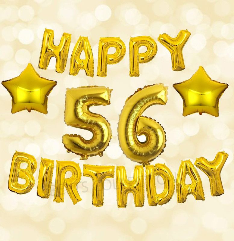 Beets Collection Solid 56 happy birthday foil Ballons names age Decoration Letter banner alphabet Balloon  (Gold, Pack of 17)