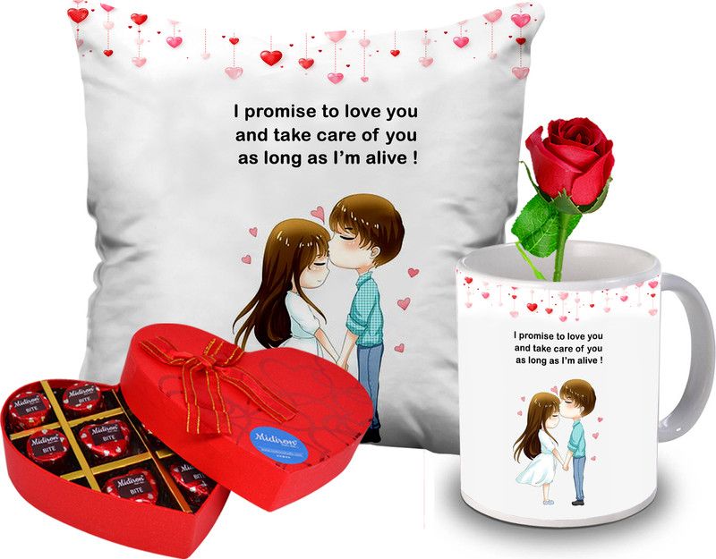 Midiron Valentine’s Day Gift Hamper For Girls (Mug, Chocolate, Cushion, Rose) Ceramic, Microfibre Gift Box  (Multicolor)