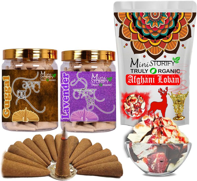 Mini Storify Truly Organic Red loban150gm,Gugle dhoop Cone 70pcs,Lavender dhoop Cone 70pcs (Pack of 3) Dhoop  (Pack of 3)
