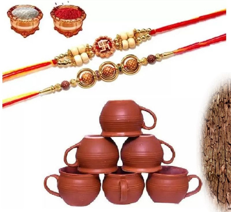Rakhi, Mug Set  (Rakhi 2 pcs, Printed Coffee Brother Mug, Roli Chaval Packet)