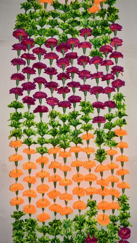 ONRR garland orange+purple coloured flowers + leaves pack of 10 strips fabric Garland  (Orange, Green, Purple)