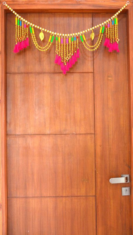 Renhomz Handmade Door Hanging/Bandarwal/Toran| Traditional Bandarwal Size : 40.5" inch | Heavy Golden Lush Pink Toran  (handicraft)