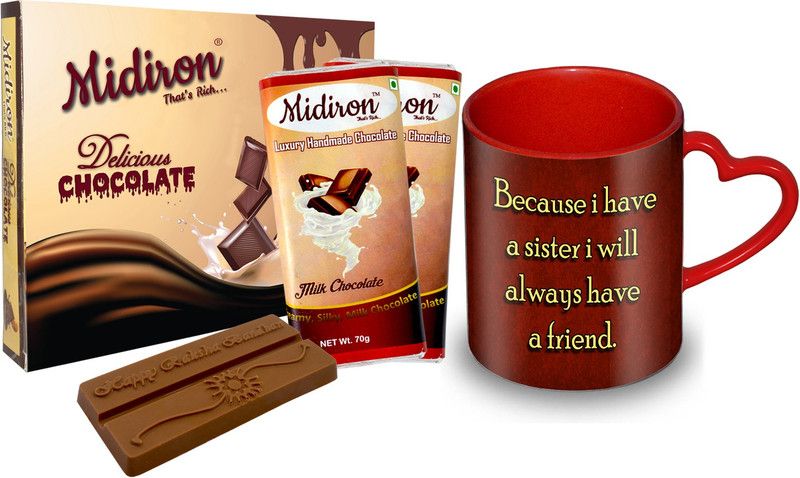 Midiron 2 Chocolate Bar with Printed Ceramic Coffee Mug IZ19ChocoBoxHeartMUr-DTSister-35 Ceramic Gift Box  (Multicolor)