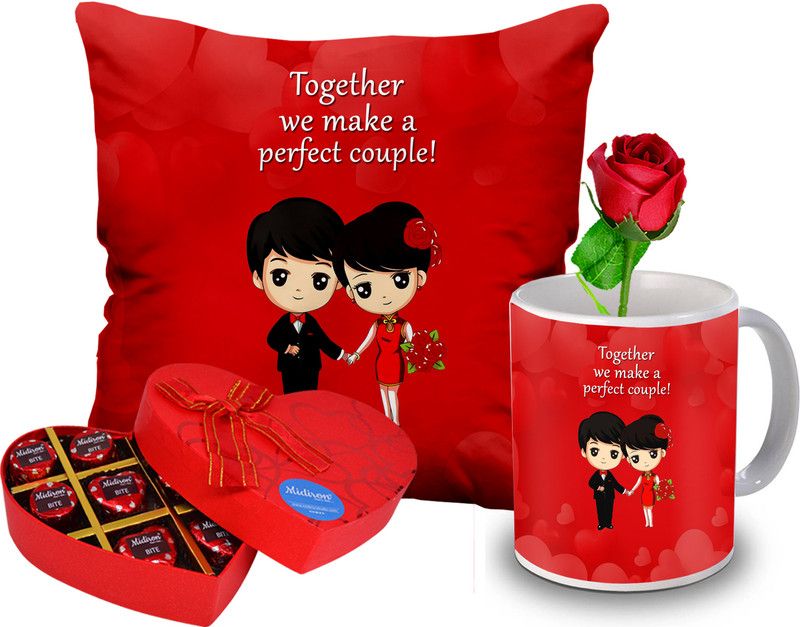 Midiron Valentine Day Special Gift Combo For Girls (Mug, Chocolate, Cushion, Rose) Ceramic, Microfibre Gift Box  (Multicolor)