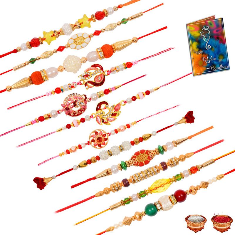 Rakhi Set  (12 Rakhi set 1 Greeting Card 1 Roli Chawal)