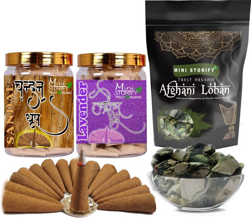 Mini Storify Truly Organic Green loban250gm,Sandle dhoop Cone 70pc,Lavender dhoop Cone 70pc (Pack of 3) Dhoop  (Pack of 3)
