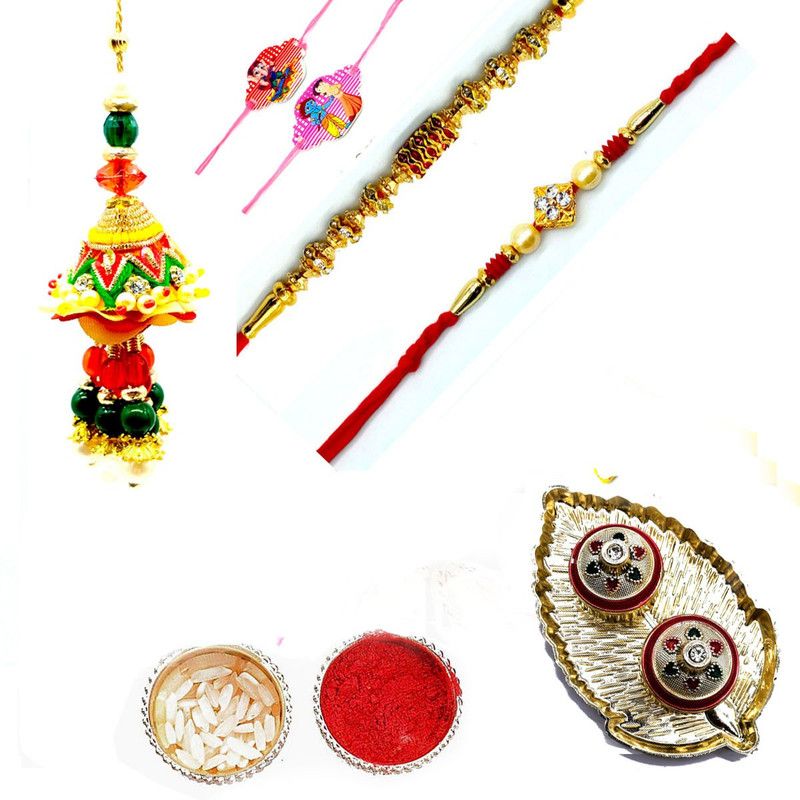 Rakhi, Chawal Roli Pack Set  (Rakhi, Lumba, Thali)