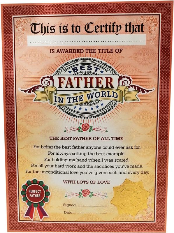 Northland Best Father in World Certificate - Unique Gifts for Father Greeting Card  (Multicolor, Pack of 1)