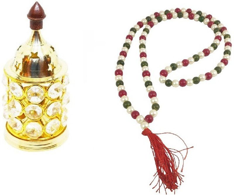 Adhvik Combo Of Crystal Akhand Diya Decorative Brass Oil Lamp ( 1 No ) Diya With Natural Lifestyle 46 Cm Long 8mm Multicolor Moti Pearls Mala Brass  (Multicolor)