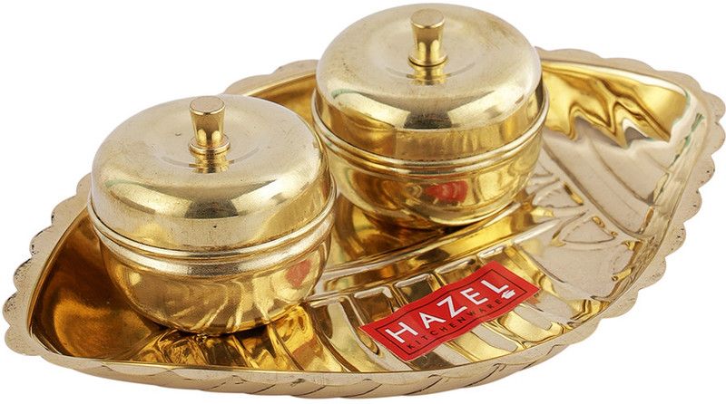 HAZEL Astmangal Khuchi Brass Puja Pooja Aarti Golden Thali 125 cm, Golden Brass  (3 Pieces, Gold)