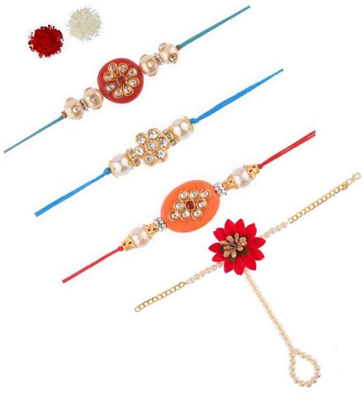 Rakhi, Chawal Roli Pack Set  (4 Rakhi,Roli Chawal)