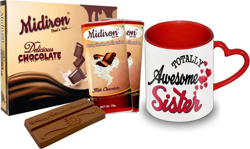 Midiron Printed Ceramic Mug with 2 Chocolate Bar Gift For Sister IZ19ChocoBoxHeartMUr-DTSister-69 Ceramic Gift Box  (Multicolor)