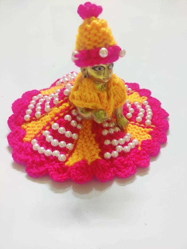 radha krishnam poshak Laddu Gopal Woolen Handmade dress with Cap / Winter Dress Soft Designer Dress for Ladoo Gopal / Random Colours / No Colour Choice (Size 2no) RK_317 Dress  (Wool)
