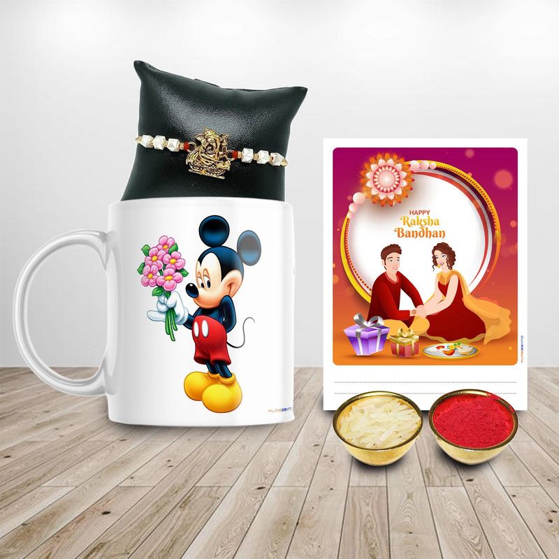 Mug, Rakhi, Chawal Roli Pack, Greeting Card Set  (1 mug, 1 Rakhi, 1 Card, 1 Roli/ Chawal/Misri)
