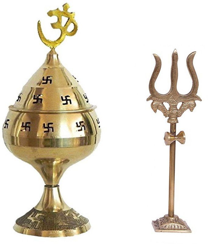 De-Ultimate 1 pcs Trishul,trident Damru with Stand Statue, 1 Pcs ( No.1 )Jali Akhand Jyoti Deep with Stand Brass  (Multicolor)