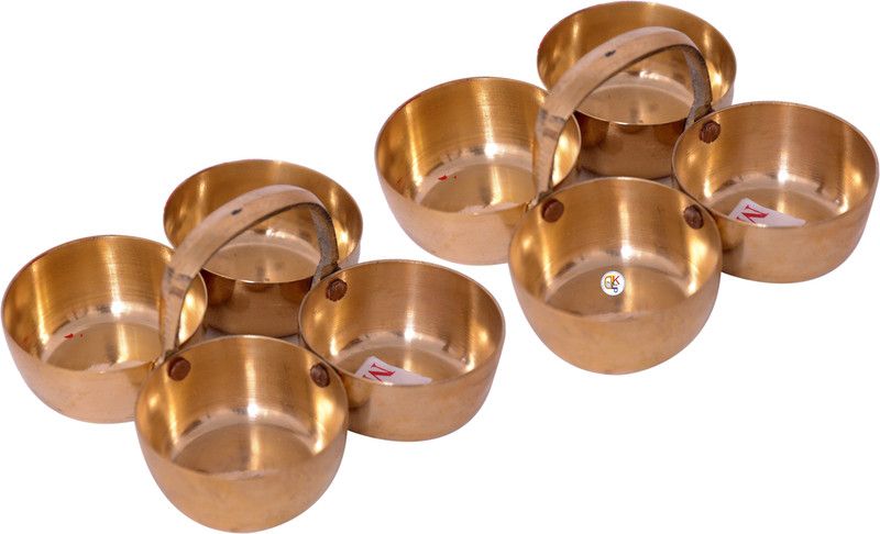 KDT Brass Puja Roli Chawal/Elaichi, Mishri/ Chowmukh Haldi Kumkum 4 Bowl Patra-2 Brass  (2 Pieces, Gold)