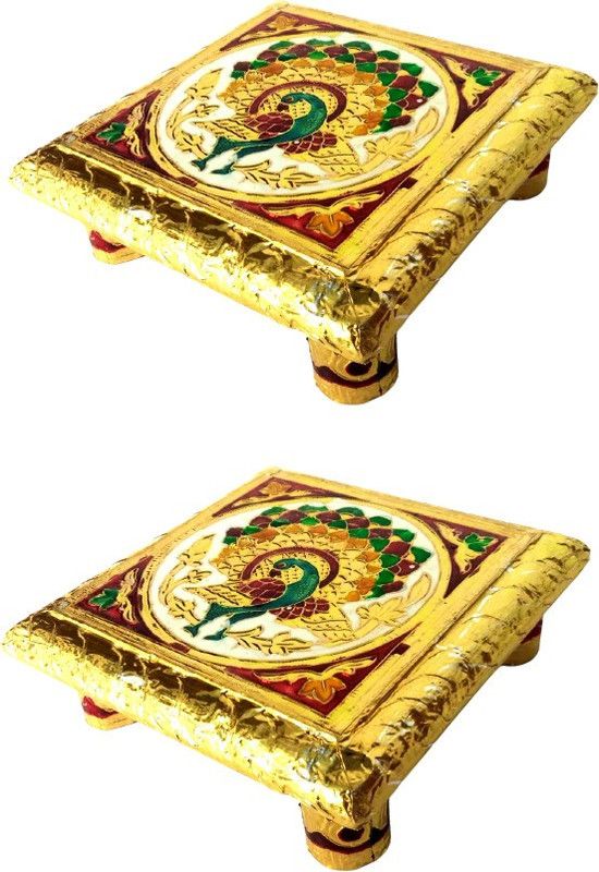 A1 Laxmi Ganesh charriya craft Fashion Bizz Laddu Gopal | Kanha | Krishna Idol Marble Pooja Chowki (Multicolor, Pack of 2) Wooden Pooja Chowki  (Gold, Red, Green, Yellow, Pack of 1)