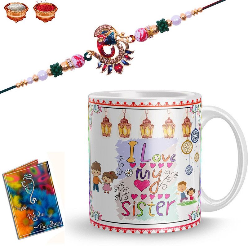 Rakhi, Greeting Card, Mug Set  (1 Rakhi, 1 Mug, 1 Roli Chawal, 1 Greeting Card)