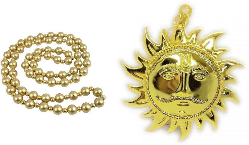 Adhvik Combo Of Golden Color Sun Face Wall Hanging Idol For With Natural Lifestyle 40 Cm Long 8mm Golden Color Moti Pearls Mala Brass  (Multicolor)