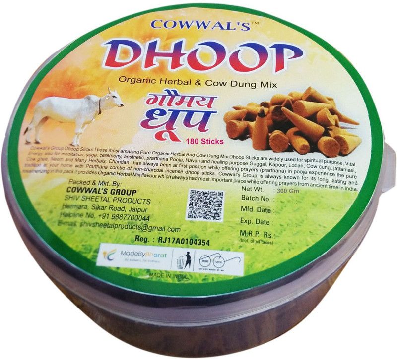 Pure Organic Herbal and Cow Dung Mix Gomay Tricone Dhoop 180 Sticks (300 Gm) Guggul Dhoop