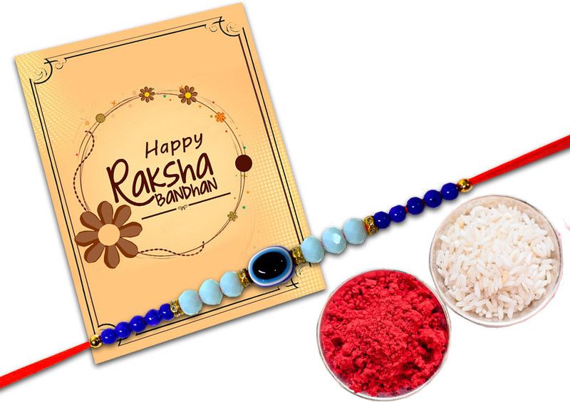 Rakhi, Greeting Card, Chawal Roli Pack Set  (1 Designer Rakhi with Roli Chawal Pack, 1 Greeting Card)