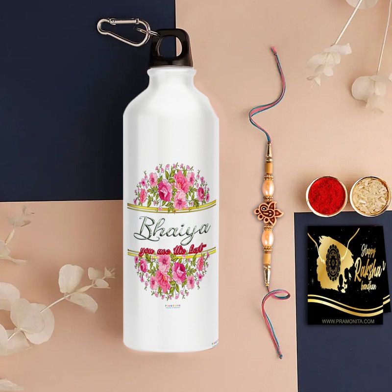Rakhi, Chawal Roli Pack, Bottle, Greeting Card Set  (1 Rakhi, 1 Sipper, 1 Roli Chawal,1 Greting card)
