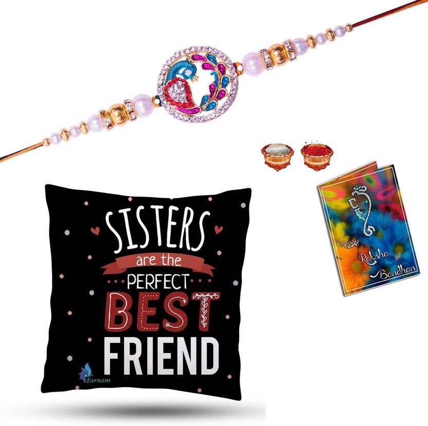 Rakhi, Greeting Card, Cushion, Chawal Roli Pack Set  (Rakhi ,cushion ,card ,Rolichawal)