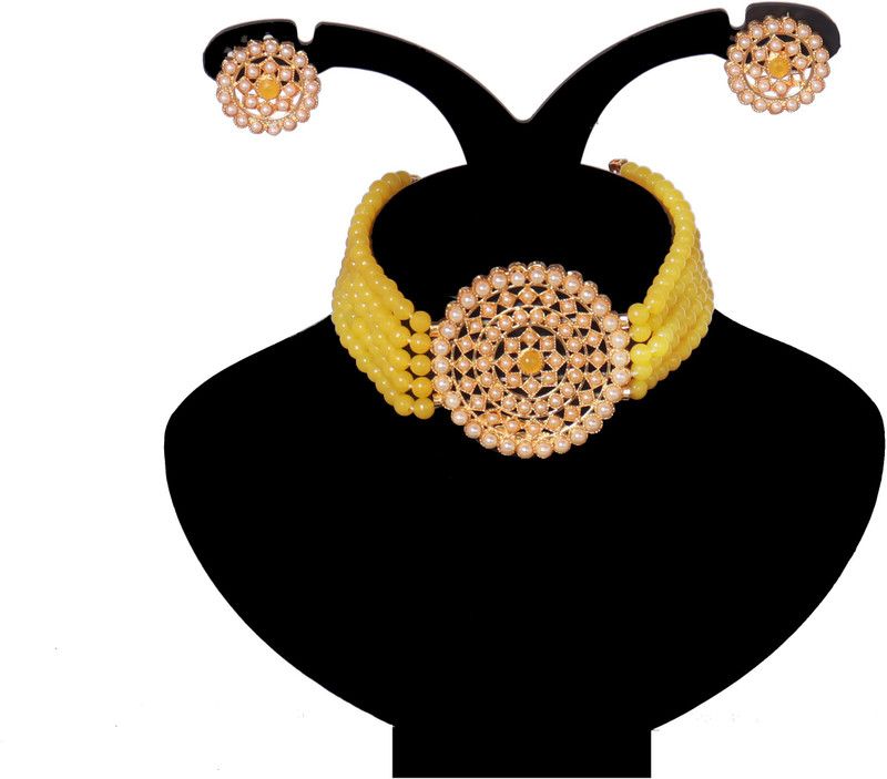 z.n. fashions Alloy, Aluminum Jewel Set Yellow  (ear ring and necklace)