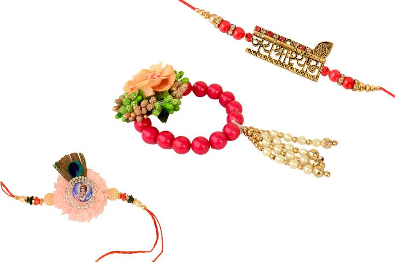 Lumba, Rakhi Set  (1 lumba rakhi for bhabhi, 1 krishna rakhi for kid, 1 jai shree shyam rakhi for brother)