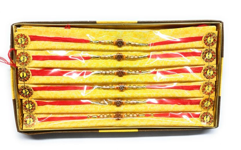 Rakhi Set  (Fancy Multicolor Combo of 6 Rakhi Set for Men With Happy Rakshabandhan and Roli Chawal Best Wishes Greeting Card)