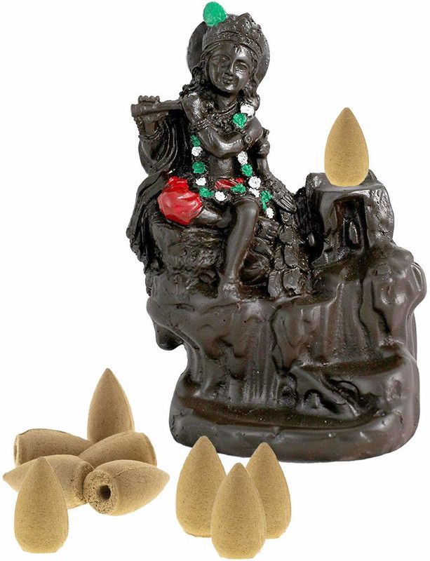 suvasane Polyresin Incense Holder  (Red, Gold)