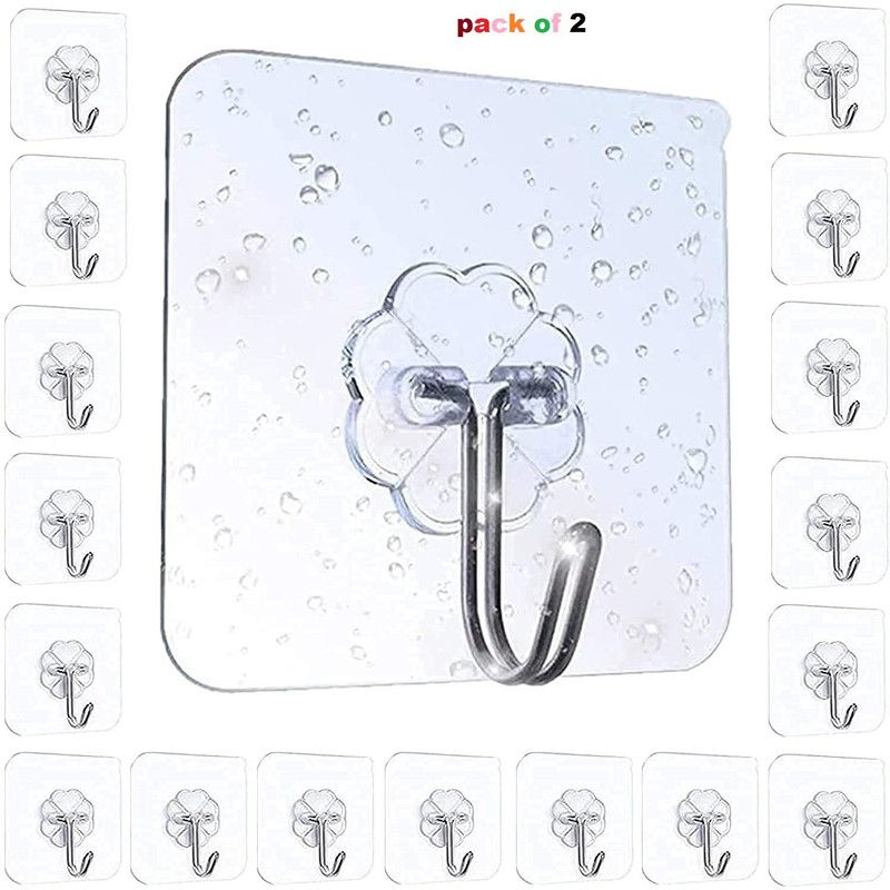 RJ'S Plastic Heavy Duty Hook Sticky 10 Kg Wall Hanger Door Holder (Pack of 2)