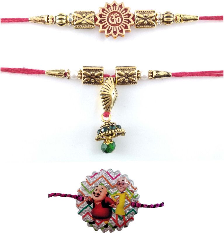 Rakhi Set  (1- Bhai Rakhi, 1-Bhabhi Rakhi, 1- Kids Rakhi)