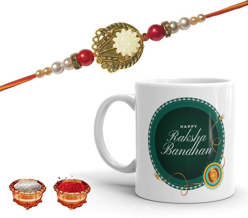 Rakhi, Chawal Roli Pack, Mug Set  (1 Rakhi, 1 Mug, 1 Chawal roli packet)