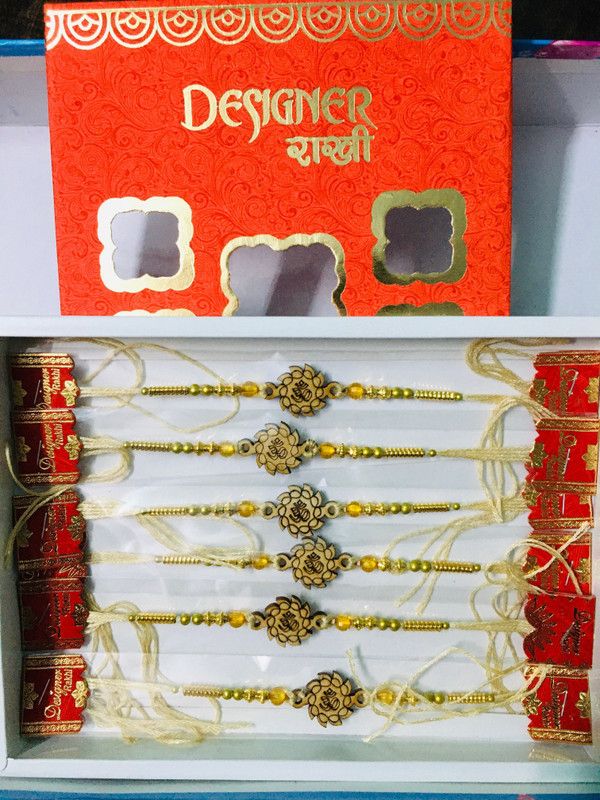 Rakhi Set  (Pack of 6 Rakhi (Sandalwood Hand Made))