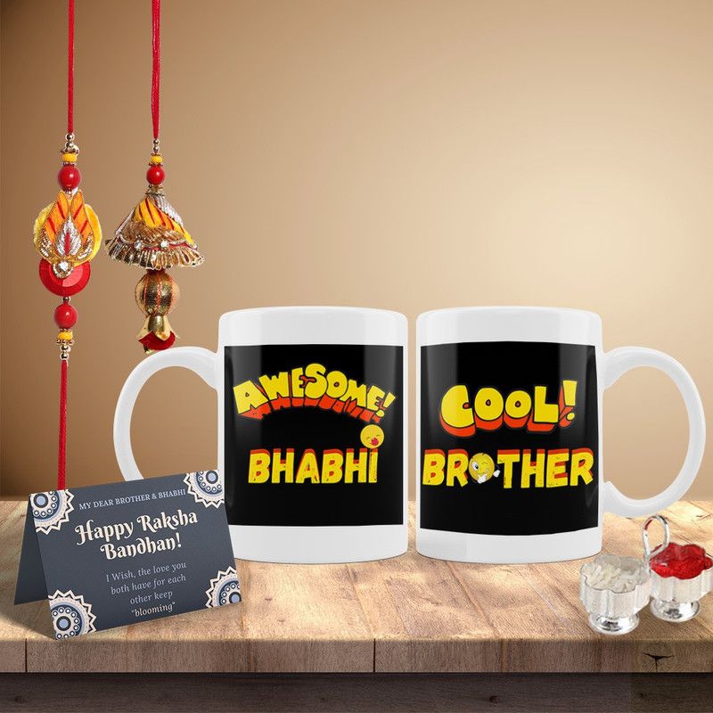 Rakhi, Chawal Roli Pack, Greeting Card, Mug Set  (BHAIYA BHABHI RAKHI, GREETING CARD, MUG, ROLI CHAWAL)