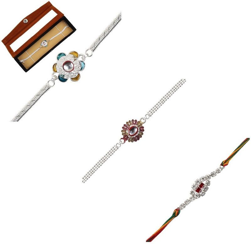 Rakhi, Showpiece Set  (Rakhi combo Of 3 Set, Velvet Gift Box, Roli/Chawal)