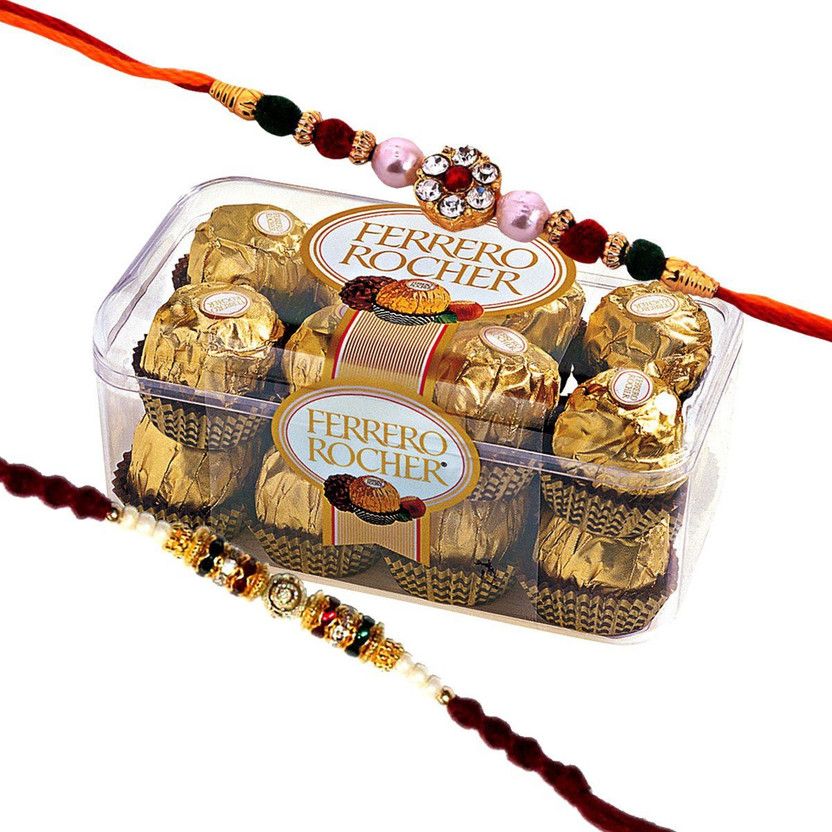 Lumba, Chawal Roli Pack, Rakhi Set  (2 Rakhi, 1 roli chawal, Ferroro rocher 16 piece)