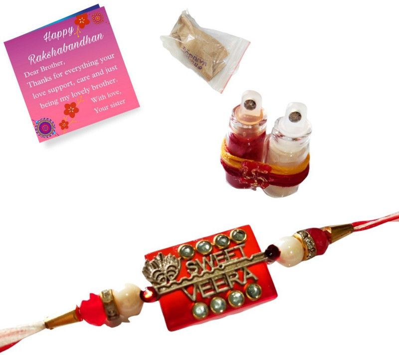Rakhi, Chawal Roli Pack, Greeting Card Set  (1 Rakhi, 1 Roli, 1 Chawal, 1 Seed Ball, 1 Greeting Card)