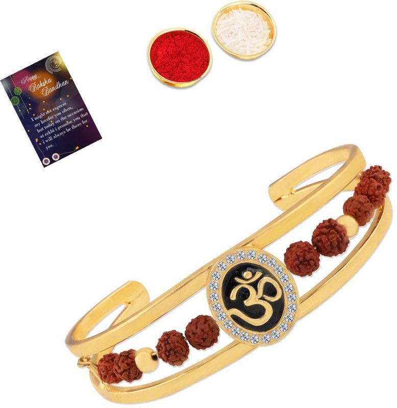 Bracelet, Chawal Roli Pack, Greeting Card Set  (1 Kada Rakhi , 1 Roli Chawal pack ,1 Greeting Card)