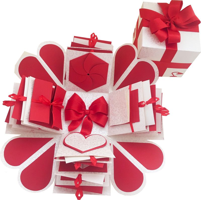 Crack of Dawn Crafts Crack of Dawn Crafts 5 Layered Romantic Heart Explosive Box - Red Love Greeting Card  (Red, Pack of 1)