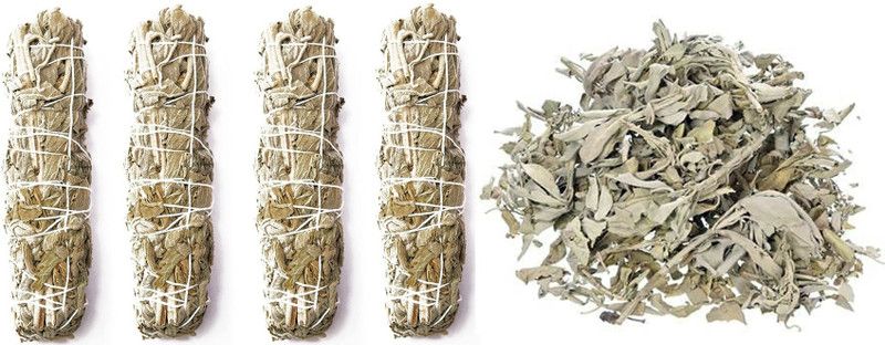 NatrajCreations Best Pure Organic Indian green Sage 4 Smudging sticks and 100 gm sage herb Aromatic  (110, Set of 1)