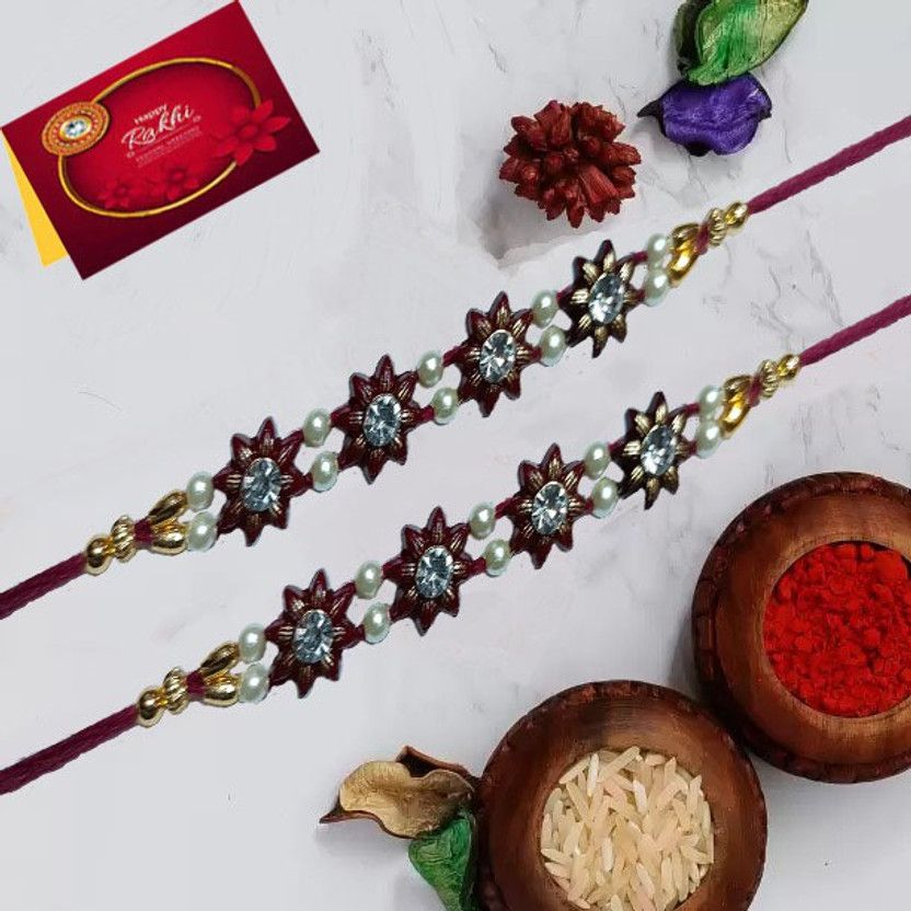 Chawal Roli Pack, Greeting Card, Rakhi Set  (2PC RAKHI ROLI CHAWAL GREETING CARD)