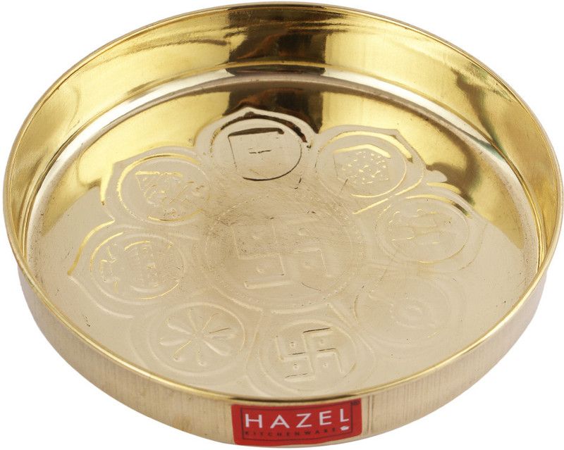 HAZEL Astmangal Khuchi Brass Puja Pooja Aarti Golden Thali 125 cm, Golden Brass  (1 Pieces, Gold)