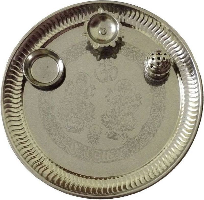 HUG ME HUG ME Pavitra Puja Thali Steel  (1 Pieces, Silver)