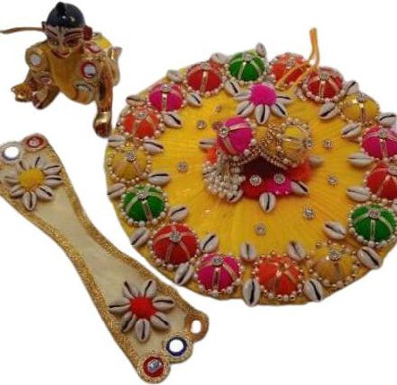 Kanha Unique Design Laddu Gopal Heavy Look Rajasthani BANDHEJ Dress Decorate With Codi, Multicolor Cap With Matching Heavy Mukut/Pagdi, Patka {Best For All Upcoming Festivals} Size 4 Handmade Premium Quality Dress  (Cotton)