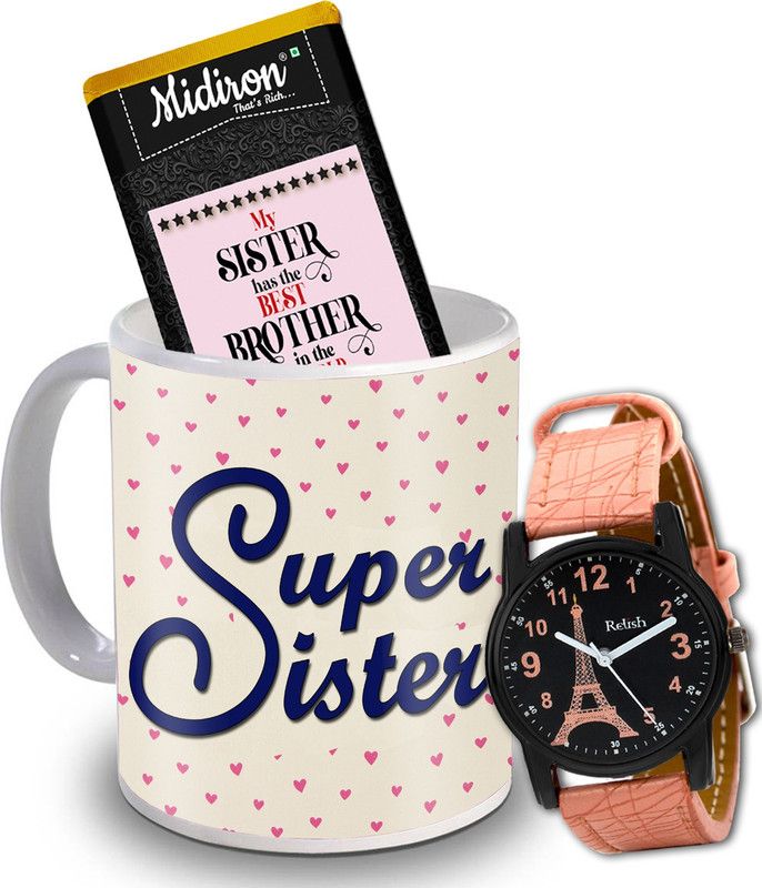 Midiron Rakhi Return Gift For Sister | Chocolate Bar | coffee Mug | Watch on her Birthday, Anniversary IZ20DTSister-04 Ceramic Gift Box  (Multicolor)